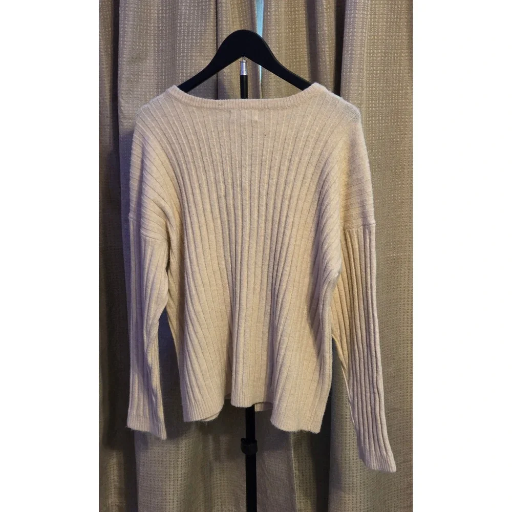 NWT Lauren Lane X Sonoma Ribbed Half Button Henley Sweater Women's Size Medium